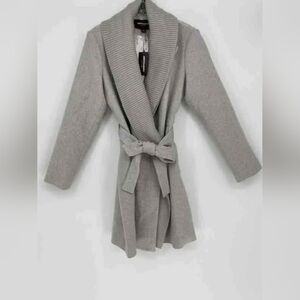 NEW Johnston & Murphy Gray Designer Belted Kimono Coat Jacket Wrap Size Large
